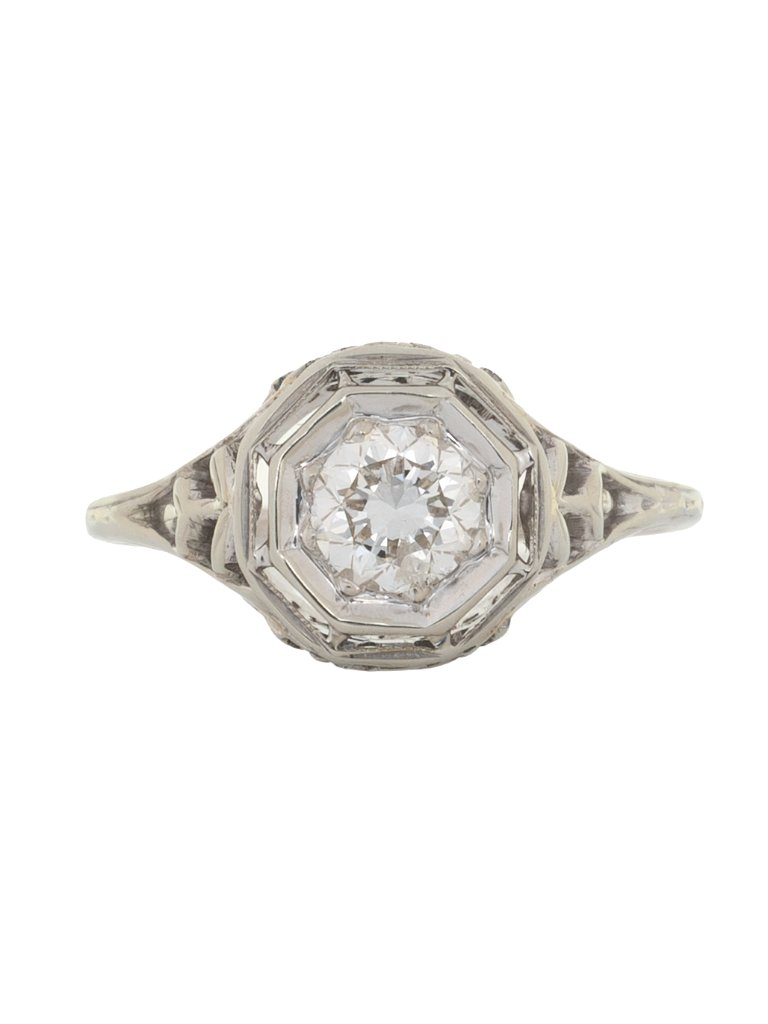 Estate 18k White Gold Solitaire Natural Diamond Ring Timeless Elegance 2100$